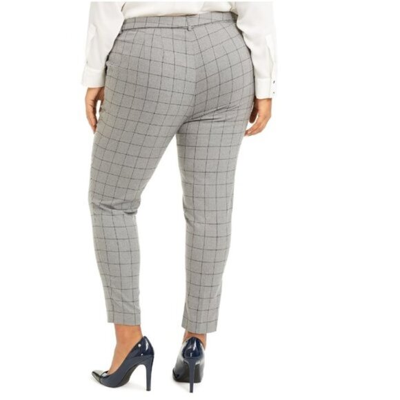 Calvin Klein PlusSize Belted Windowpane-Print Pant - Picture 2 of 6